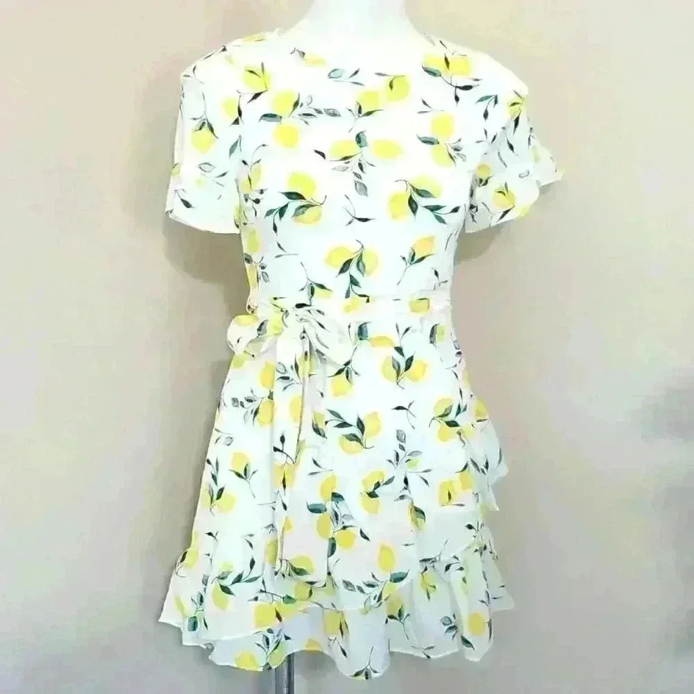 Banana Republic Frill Fit And Flare Lemon Print Dress